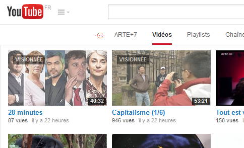 Page Youtube de Arte+7